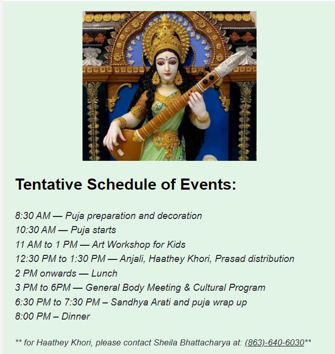 Saraswati Puja – 2023 – BSF – Bengali Society of Florida